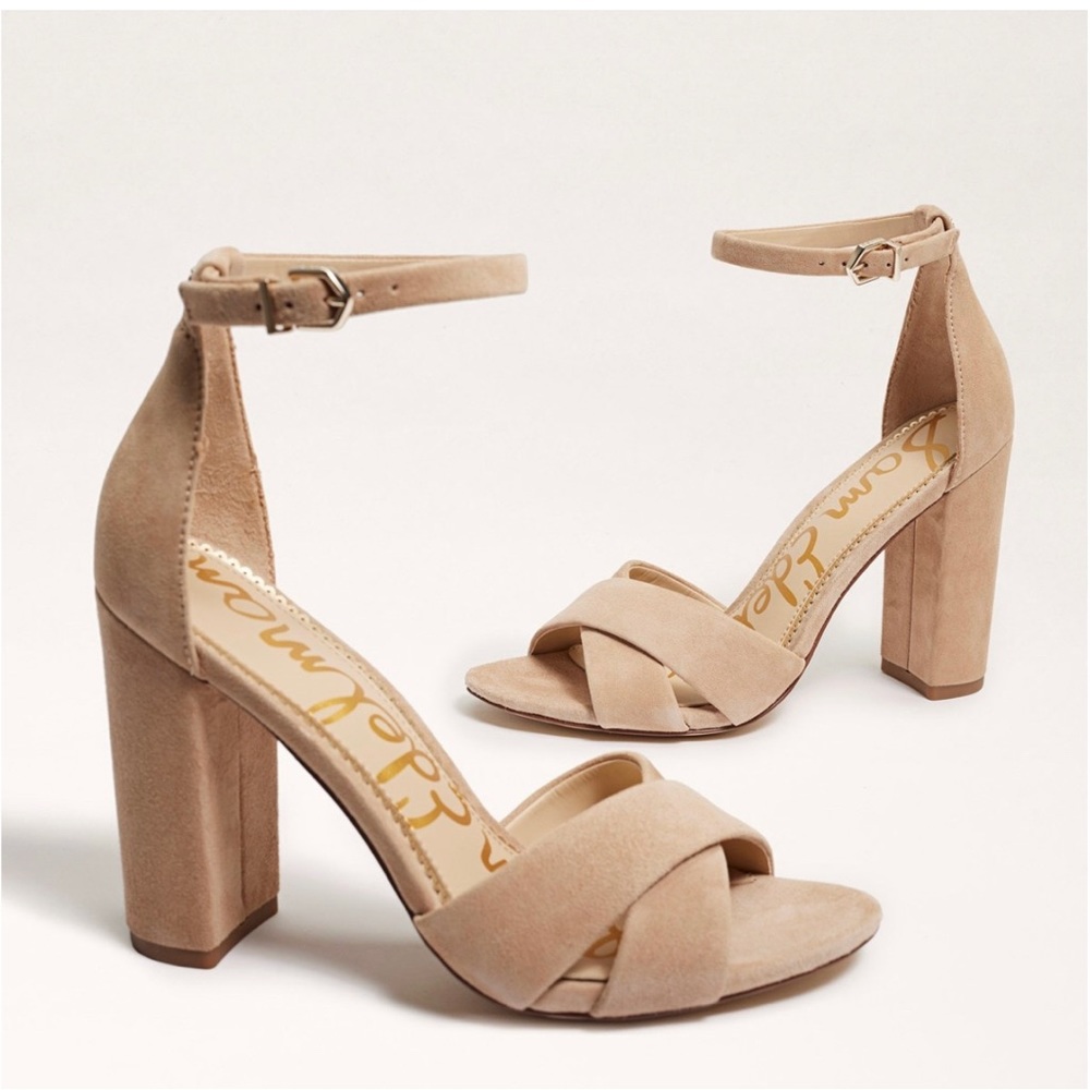 Sam Edelman Oatmeal Block Heels - YANCY ANKLE STRAP SANDAL